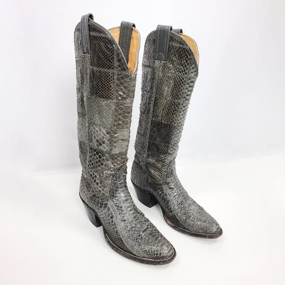 NOCONA Texas Vintage Exotic Patchwork Snake Python Skin Cowboy Western Boots 5.5 - Picture 1 of 11